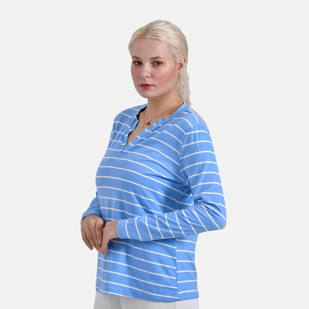 & Maisi Patterned Top (Size - Small) - Blue White & Blue White