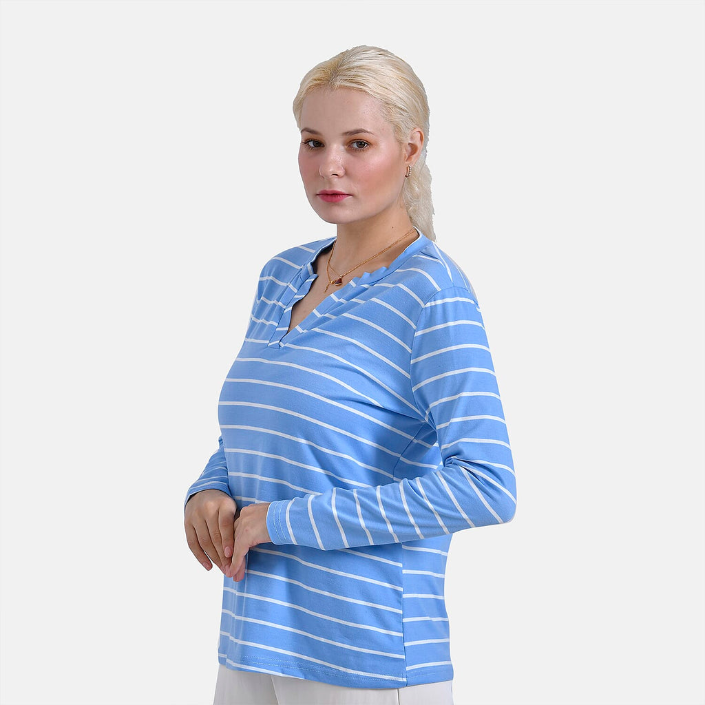 & Maisi Patterned Top (Size - Small) - Blue White & Blue White