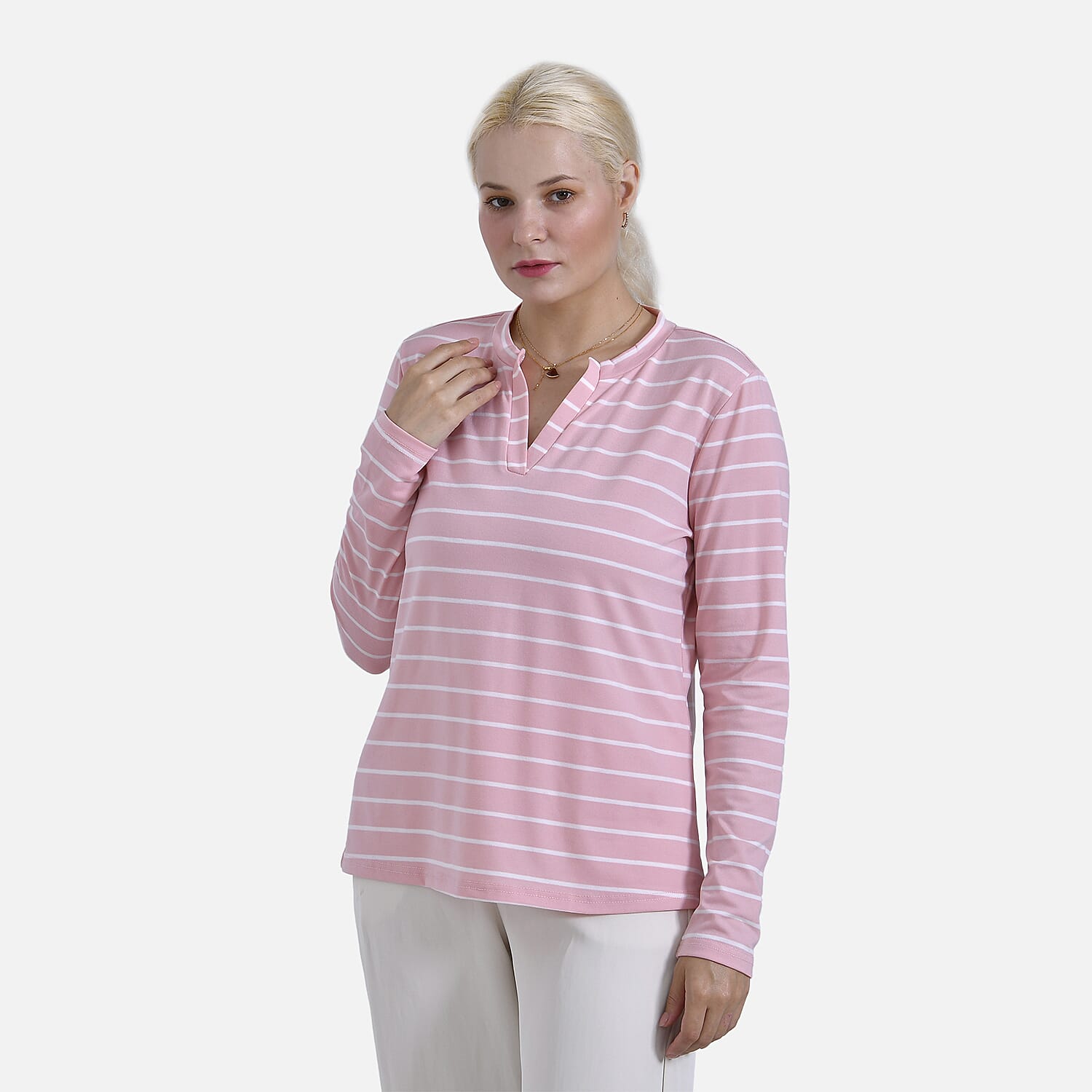 & Maisi Patterned Top (Size - XL) - Pink White & Blue White