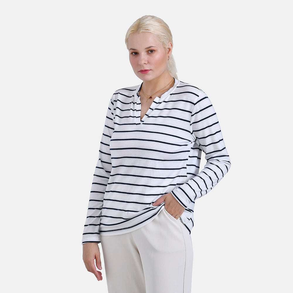 & Maisi Patterned Top (Size - XL) - White Blue & Blue White