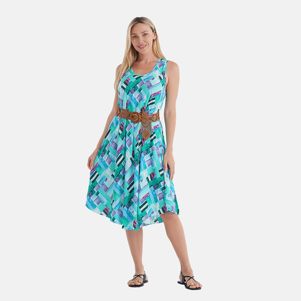 The Showstopper - - Maisi Flowy Sleeveless Umbrella Dress with Elastic Belt (One Size) - Multi-Plaid