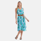 The Showstopper - - Maisi Flowy Sleeveless Umbrella Dress with Elastic Belt (One Size) - Multi-Plaid