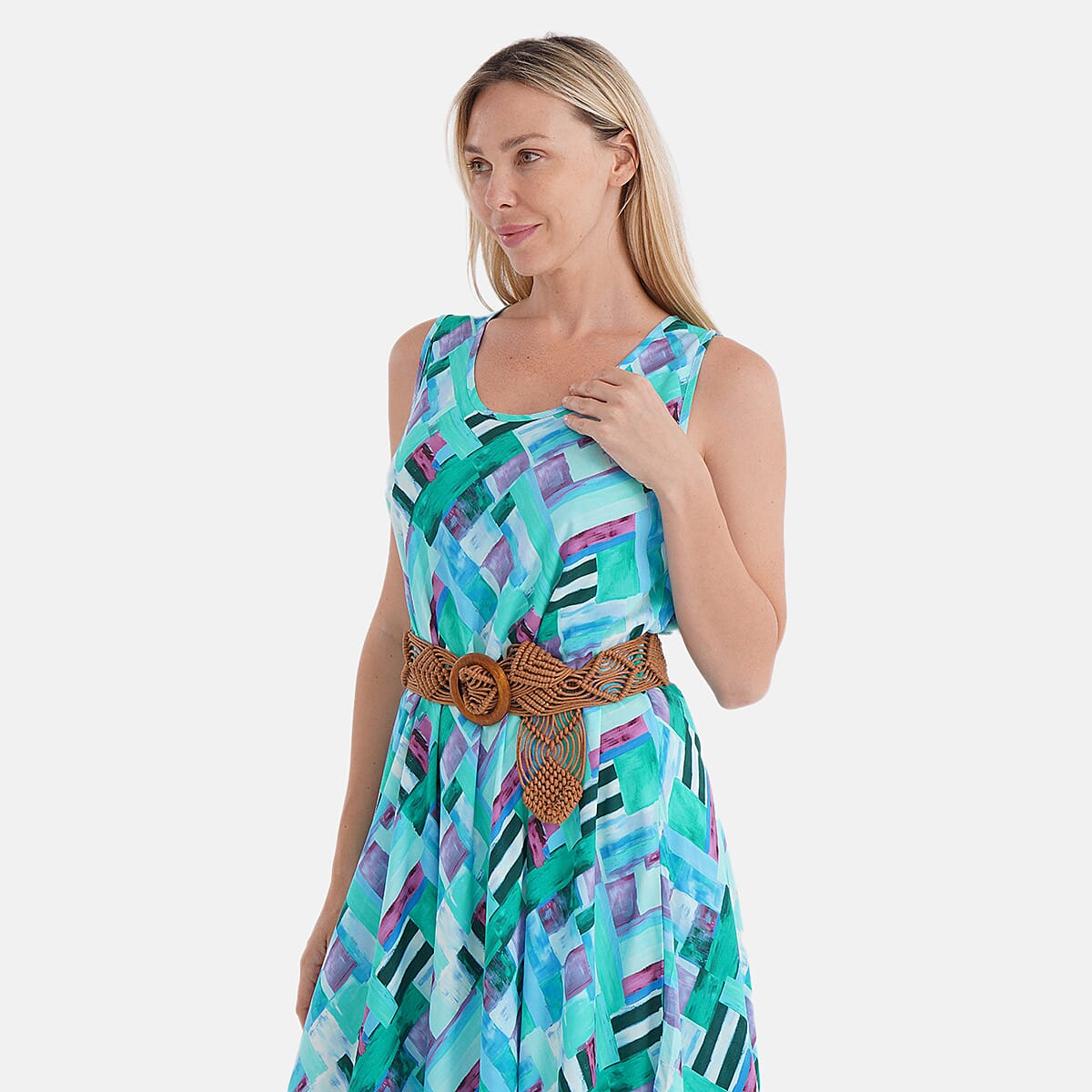 The Showstopper - - Maisi Flowy Sleeveless Umbrella Dress with Elastic Belt (One Size) - Multi-Plaid