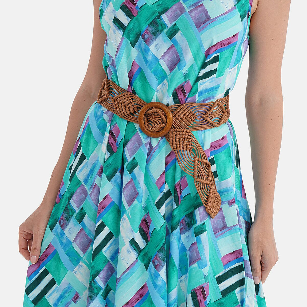 The Showstopper - - Maisi Flowy Sleeveless Umbrella Dress with Elastic Belt (One Size) - Multi-Plaid