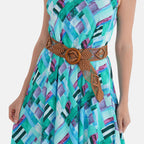 The Showstopper - - Maisi Flowy Sleeveless Umbrella Dress with Elastic Belt (One Size) - Multi-Plaid