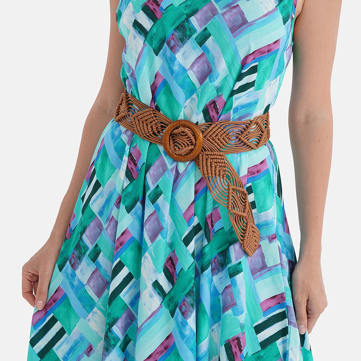 The Showstopper - - Maisi Flowy Sleeveless Umbrella Dress with Elastic Belt (One Size) - Multi-Plaid