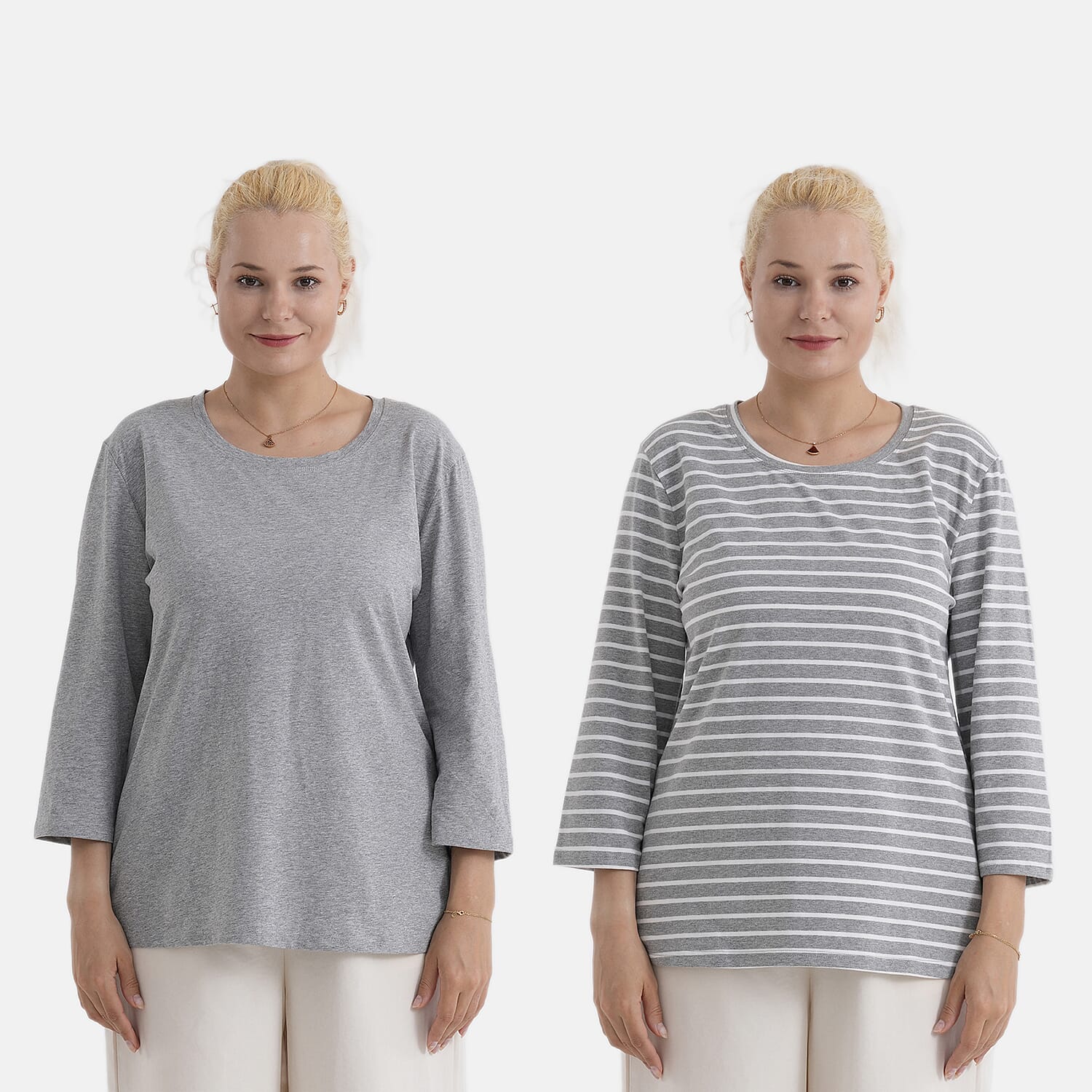 - Maisi Set Of 2 Quarter-Sleeve Cotton Tops (Size M