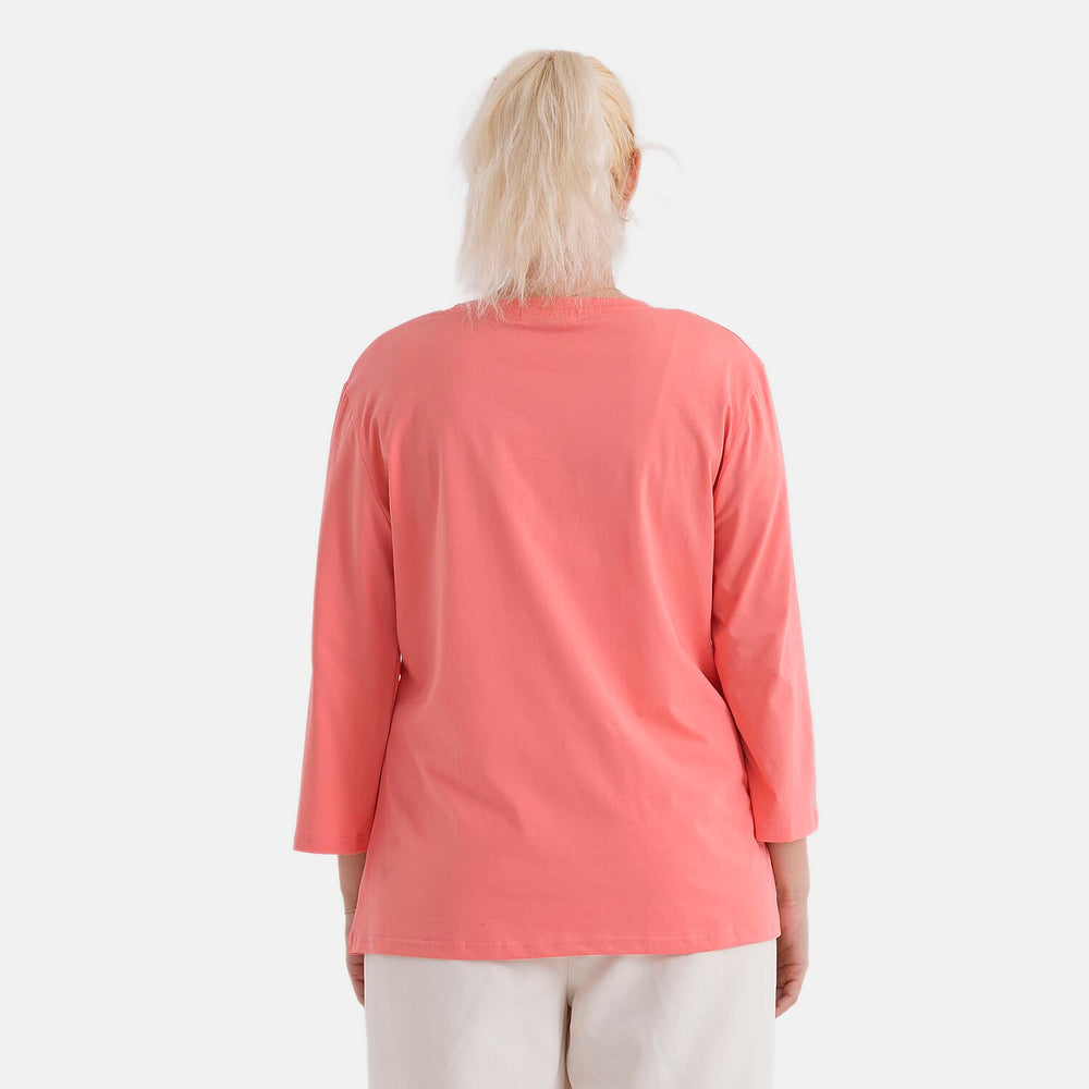 - Maisi Set Of 2 Quarter-Sleeve Cotton Tops (Size S, Fit 8 To 10) - Peach - Striped