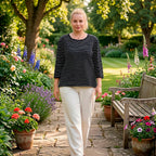 - Maisi Set Of 2 Quarter-Sleeve Cotton Tops (Size S, Fit 8 To 10) - Black - Striped