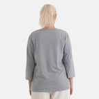 - Maisi Set Of 2 Quarter-Sleeve Cotton Tops (Size S, Fit 8 To 10) - Grey - Striped
