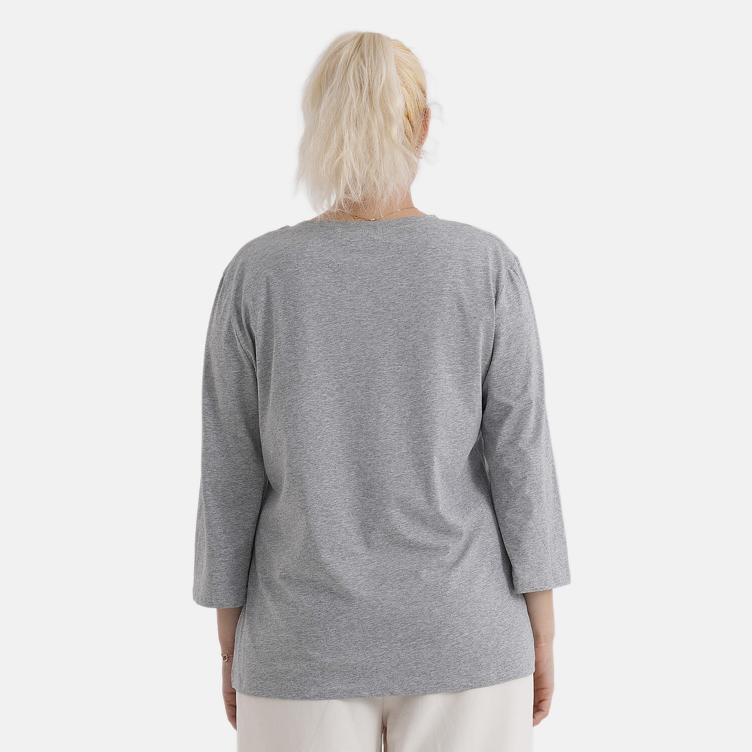 - Maisi Set Of 2 Quarter-Sleeve Cotton Tops (Size S, Fit 8 To 10) - Grey - Striped