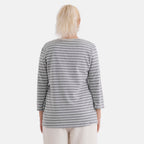 - Maisi Set Of 2 Quarter-Sleeve Cotton Tops (Size S, Fit 8 To 10) - Grey - Striped