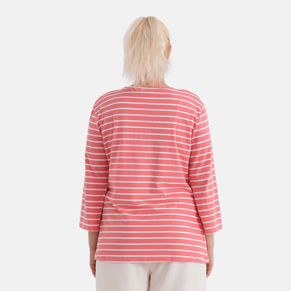 - Maisi Set Of 2 Quarter-Sleeve Cotton Tops (Size XL, Fit 20 To 22) - Peach - Striped