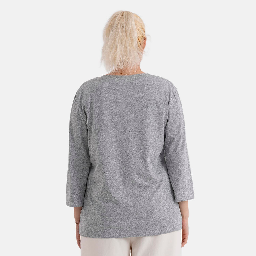 - Maisi Set Of 2 Quarter-Sleeve Cotton Tops (Size XL, Fit 20 To 22) - Grey - Striped