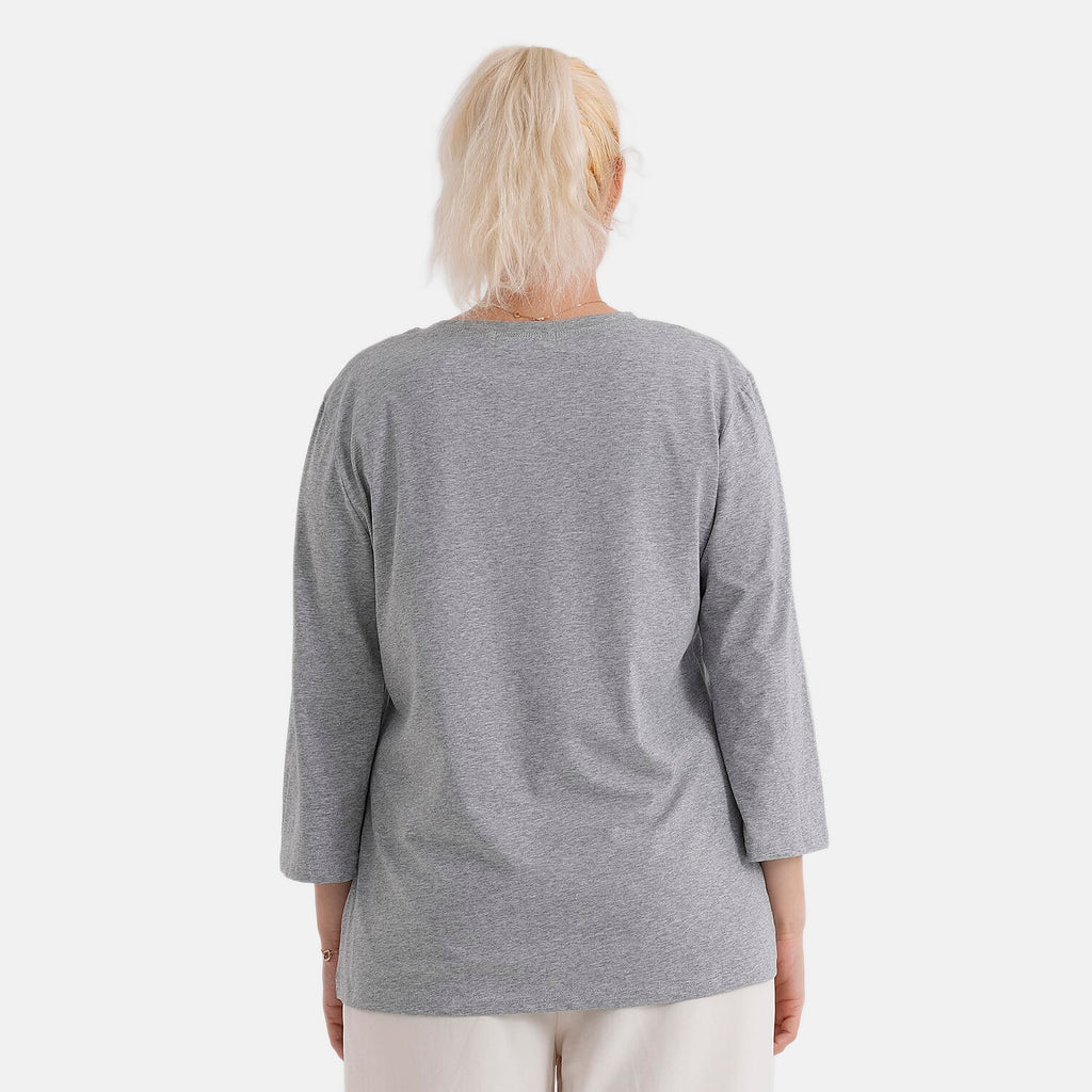 - Maisi Set Of 2 Quarter-Sleeve Cotton Tops (Size XL, Fit 20 To 22) - Grey - Striped