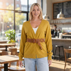 - Maisi Supersoft Knitted Cardigan With Braided Belt (Size 10 To 14) - Mustard