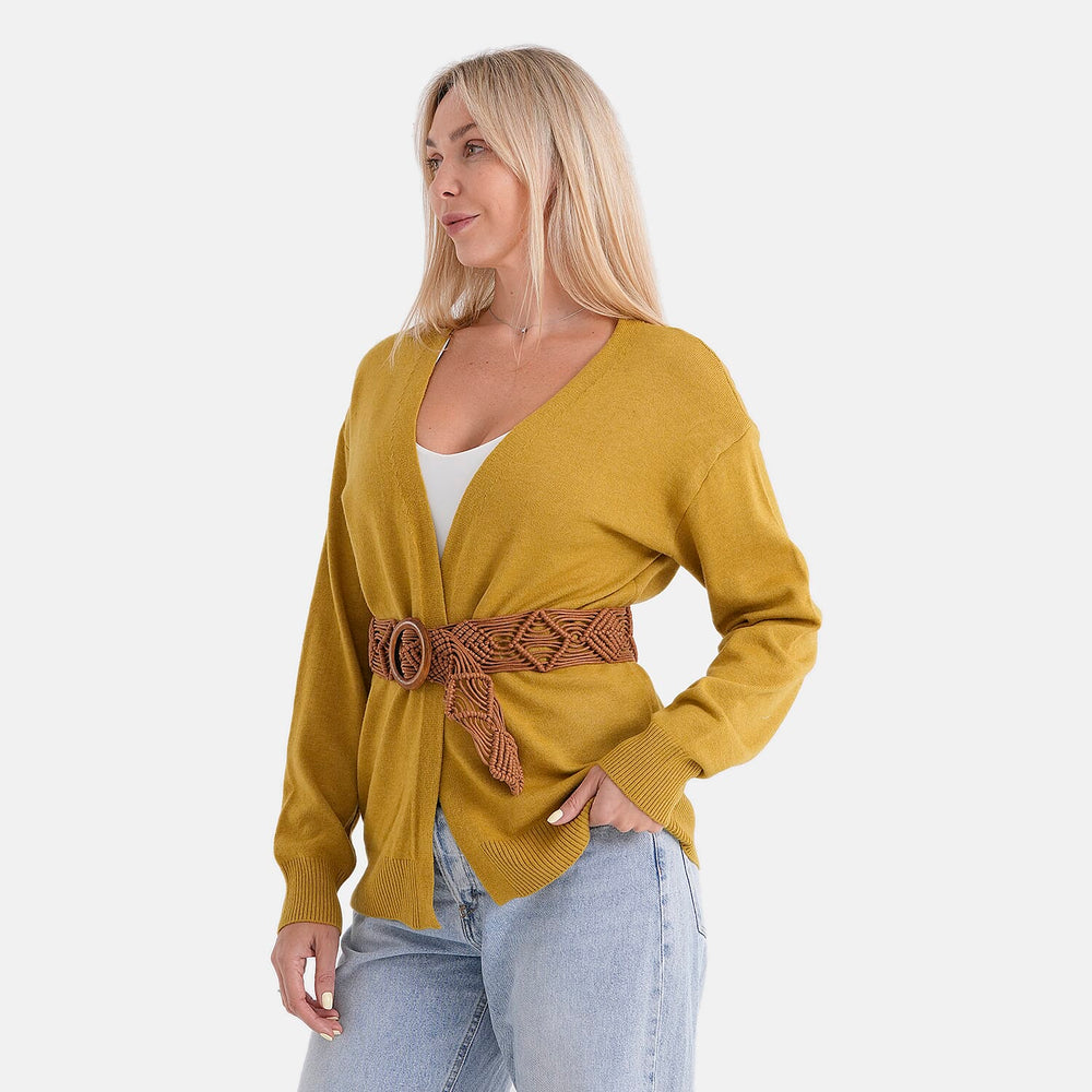 - Maisi Supersoft Knitted Cardigan With Braided Belt (Size 10 To 14) - Mustard
