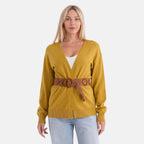 - Maisi Supersoft Knitted Cardigan With Braided Belt (Size 16 To 20) - Mustard
