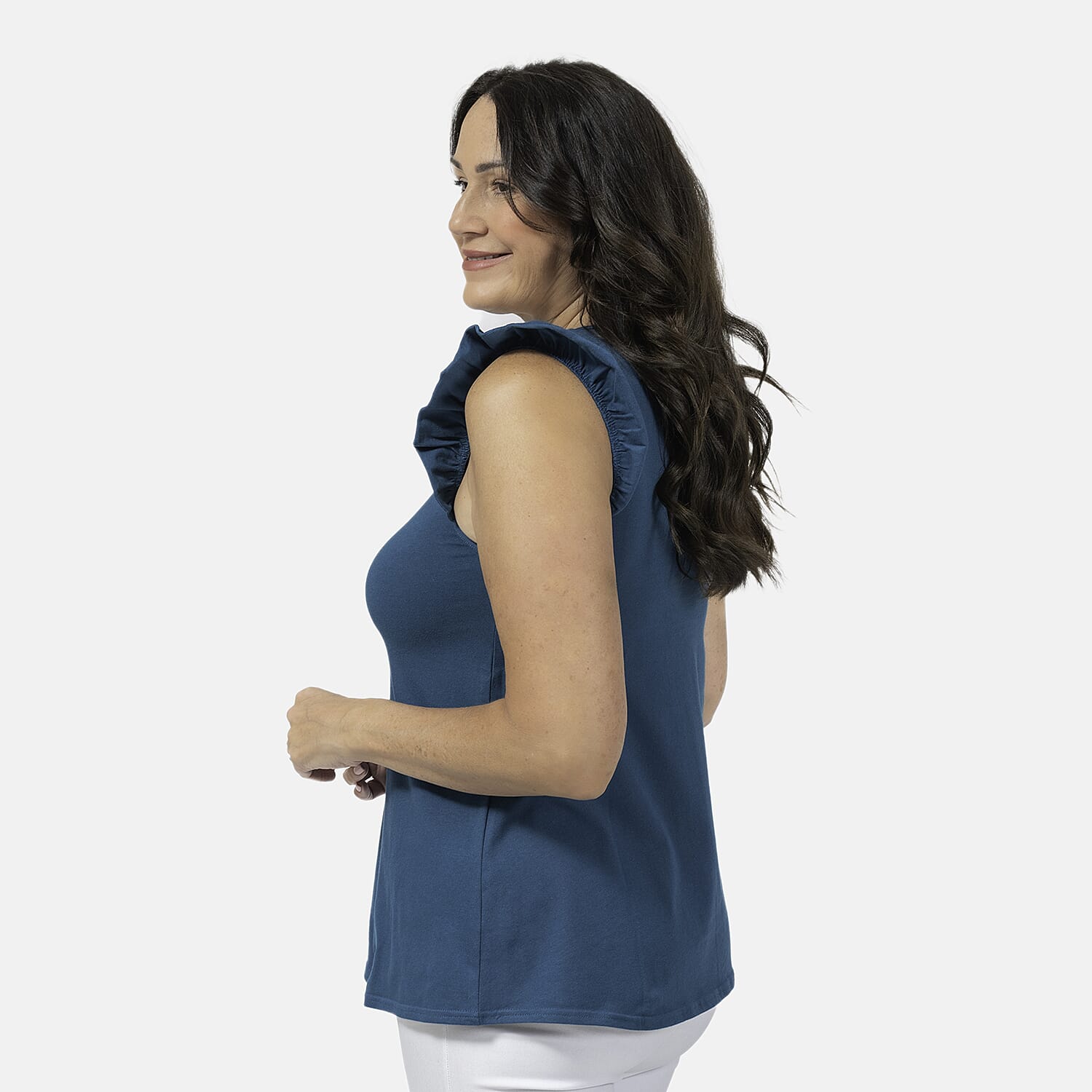 Maison Frill Sleeve Cotton Vest - Teal (Size L 16 - 18)