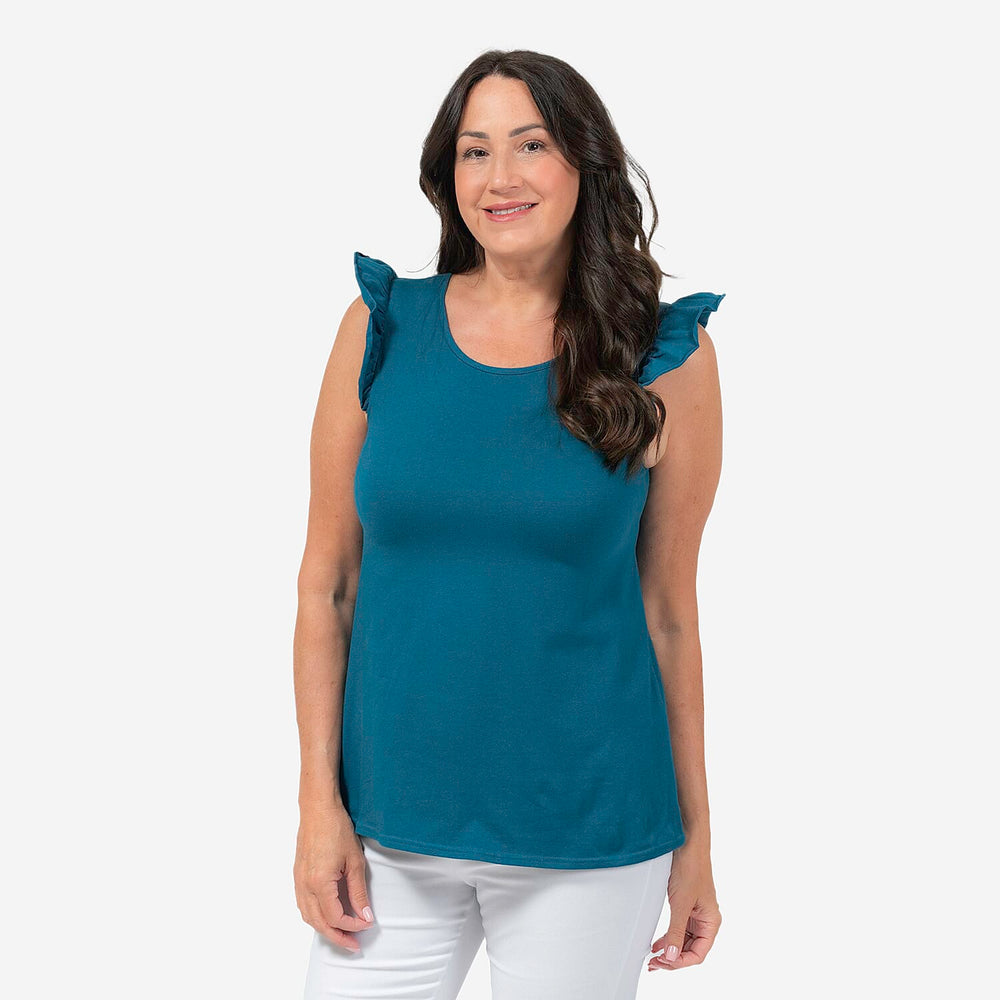 Maison Frill Sleeve Cotton Vest - Teal (Size L 16 - 18)