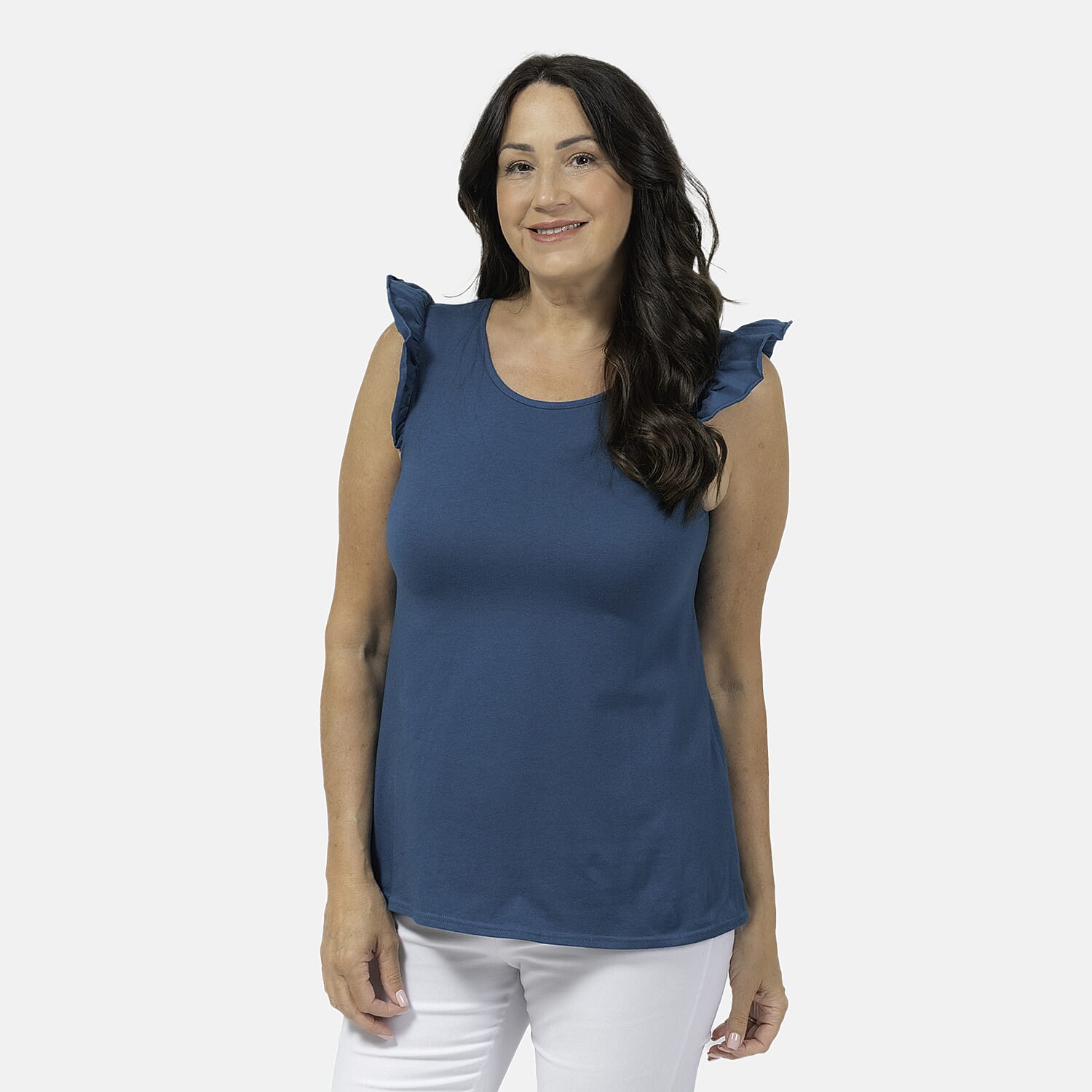 Maison Frill Sleeve Cotton Vest - Teal (Size L 16 - 18)