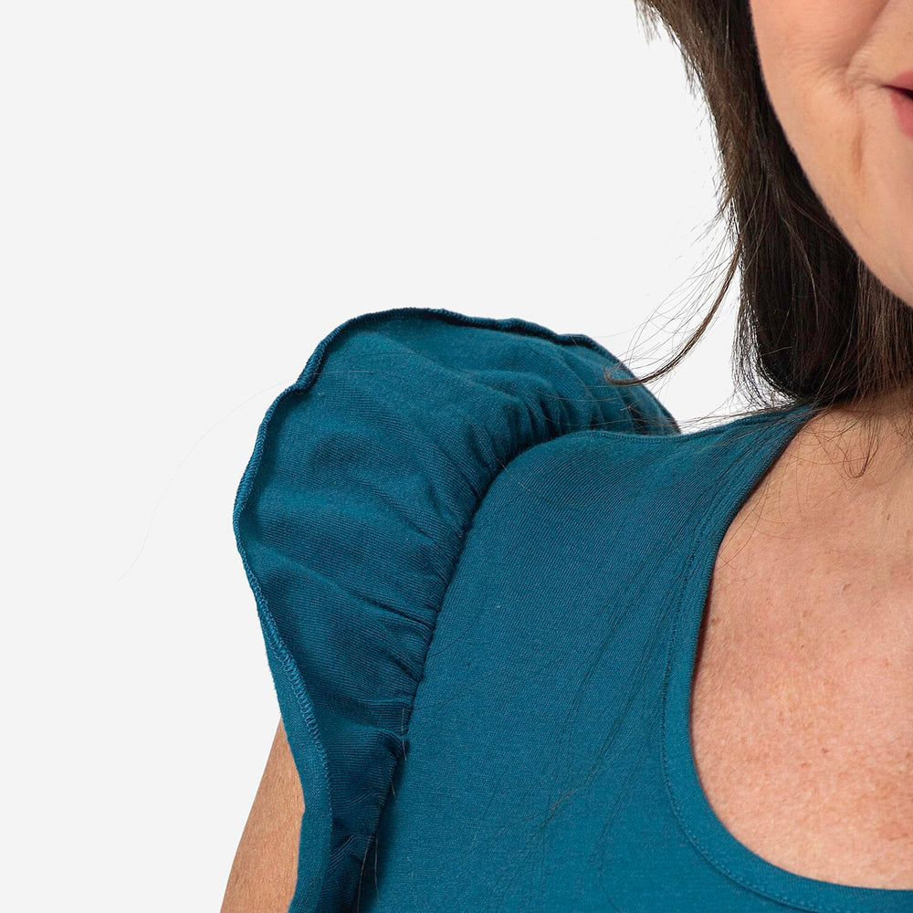 Maison Frill Sleeve Cotton Vest - Teal (Size L 16 - 18)