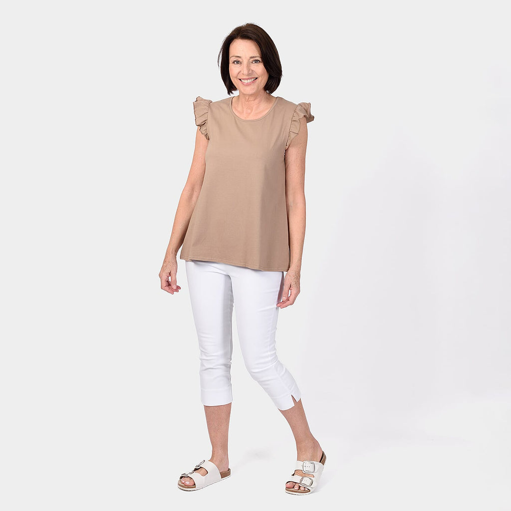 Maison Frill Sleeve Vest (Size M, 12-14) - Camel