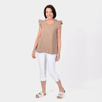 Maison Frill Sleeve Vest (Size M, 12-14) - Camel