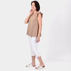 Maison Frill Sleeve Vest (Size M, 12-14) - Camel