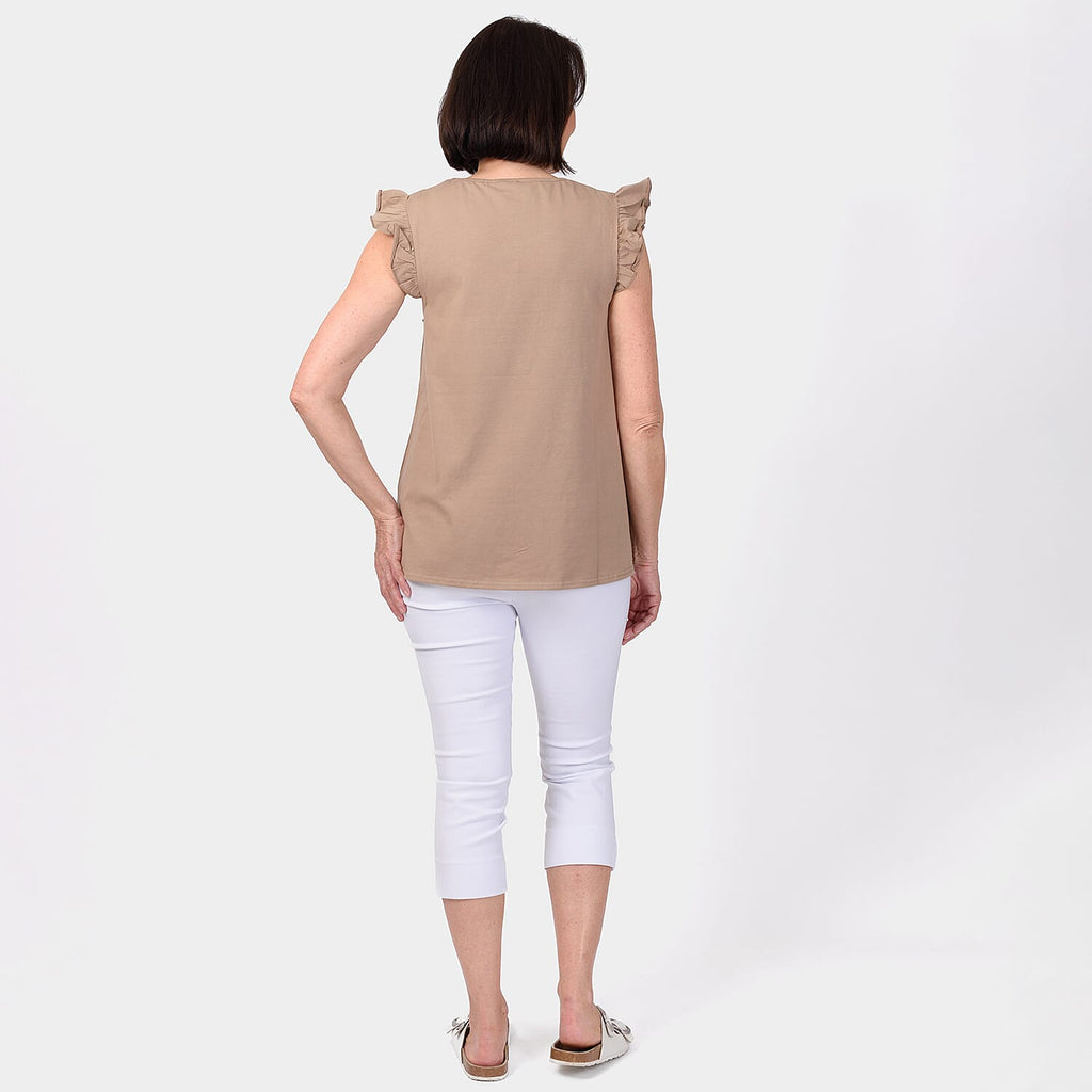 Maison Frill Sleeve Vest (Size M, 12-14) - Camel
