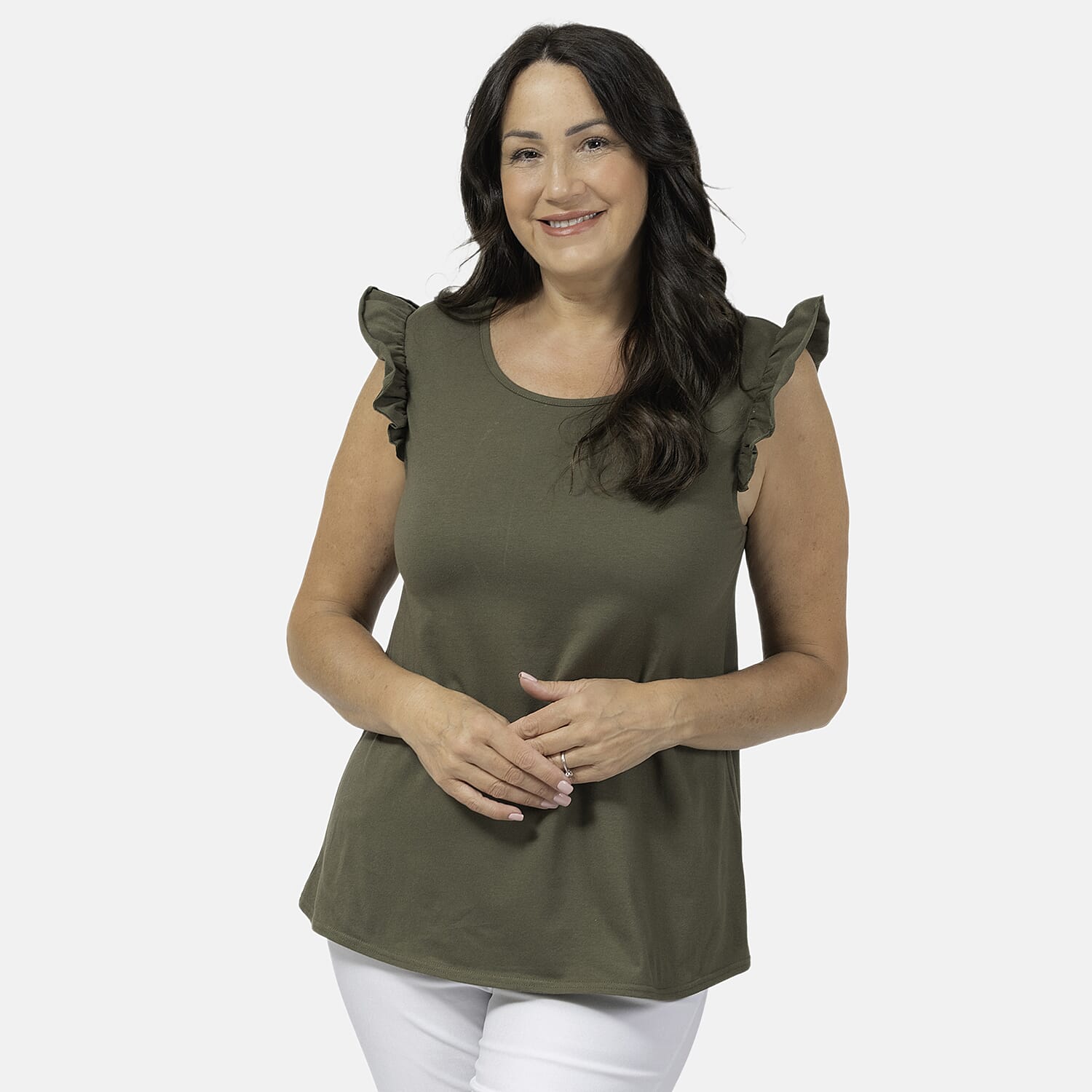 Maison Frill Sleeve Vest (Size L, 16-18) - Khaki