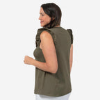 Maison Frill Sleeve Vest (Size L, 16-18) - Khaki