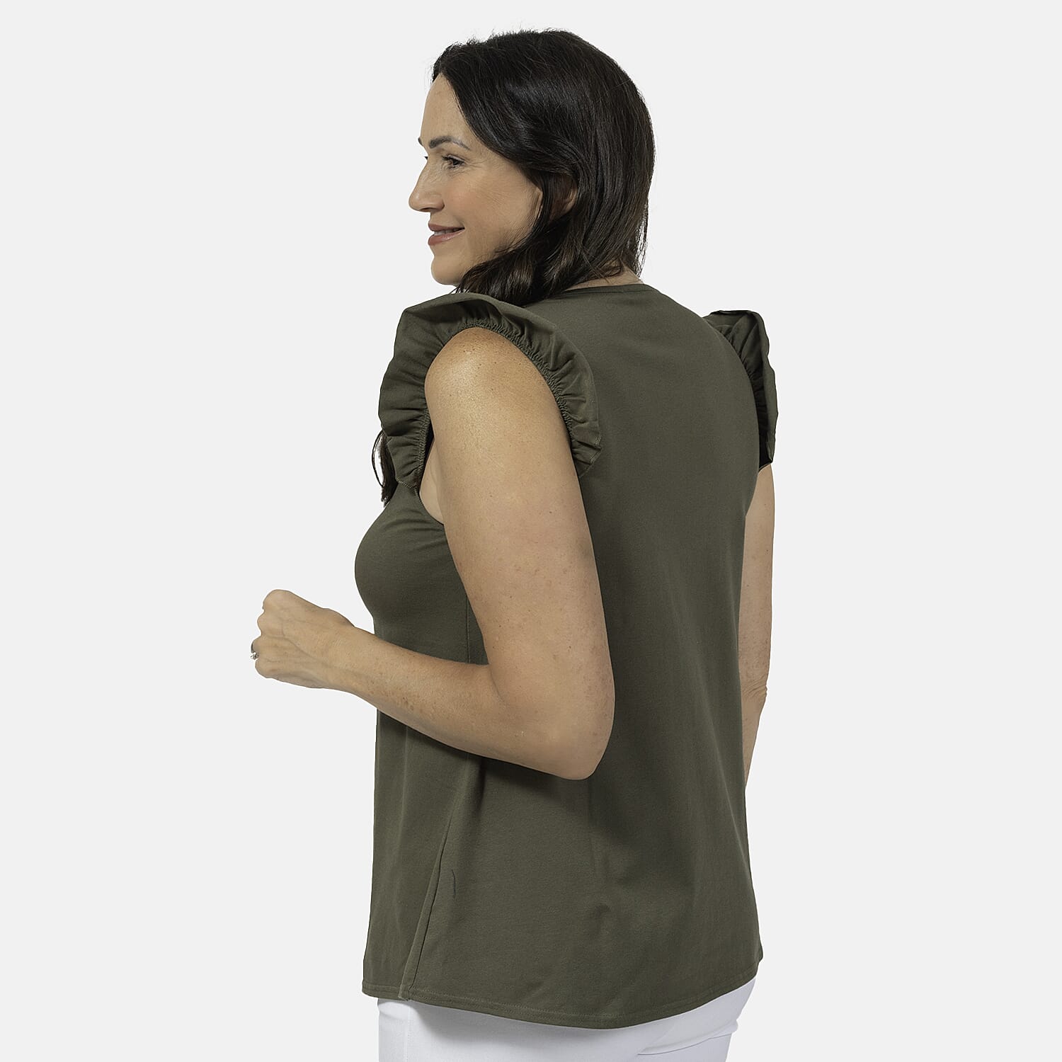 Maison Frill Sleeve Vest (Size L, 16-18) - Khaki