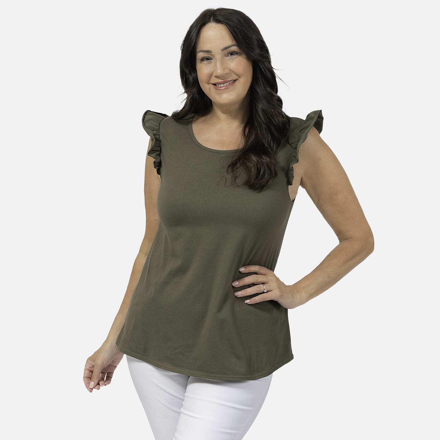Maison Frill Sleeve Vest (Size L, 16-18) - Khaki
