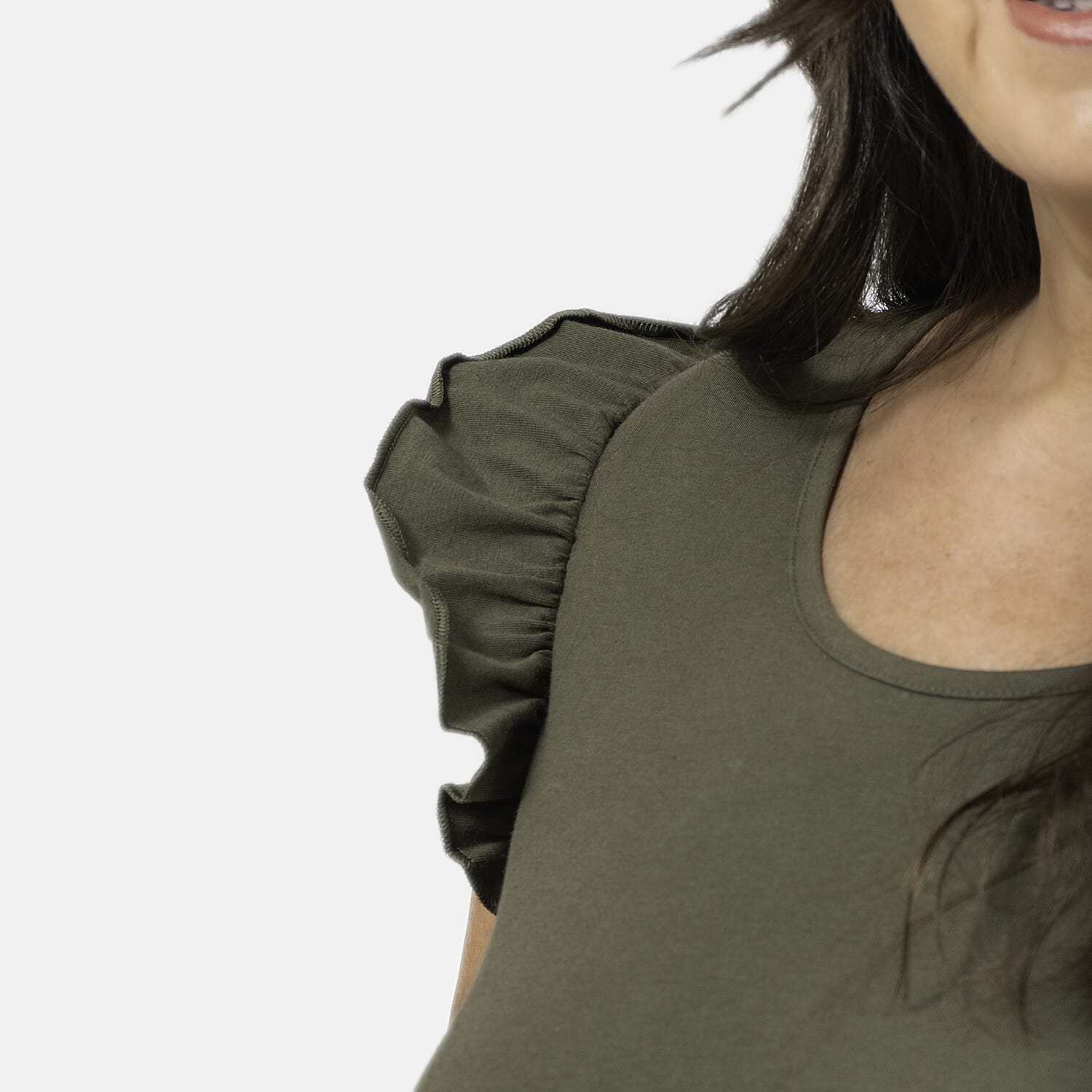 Maison Frill Sleeve Vest (Size L, 16-18) - Khaki