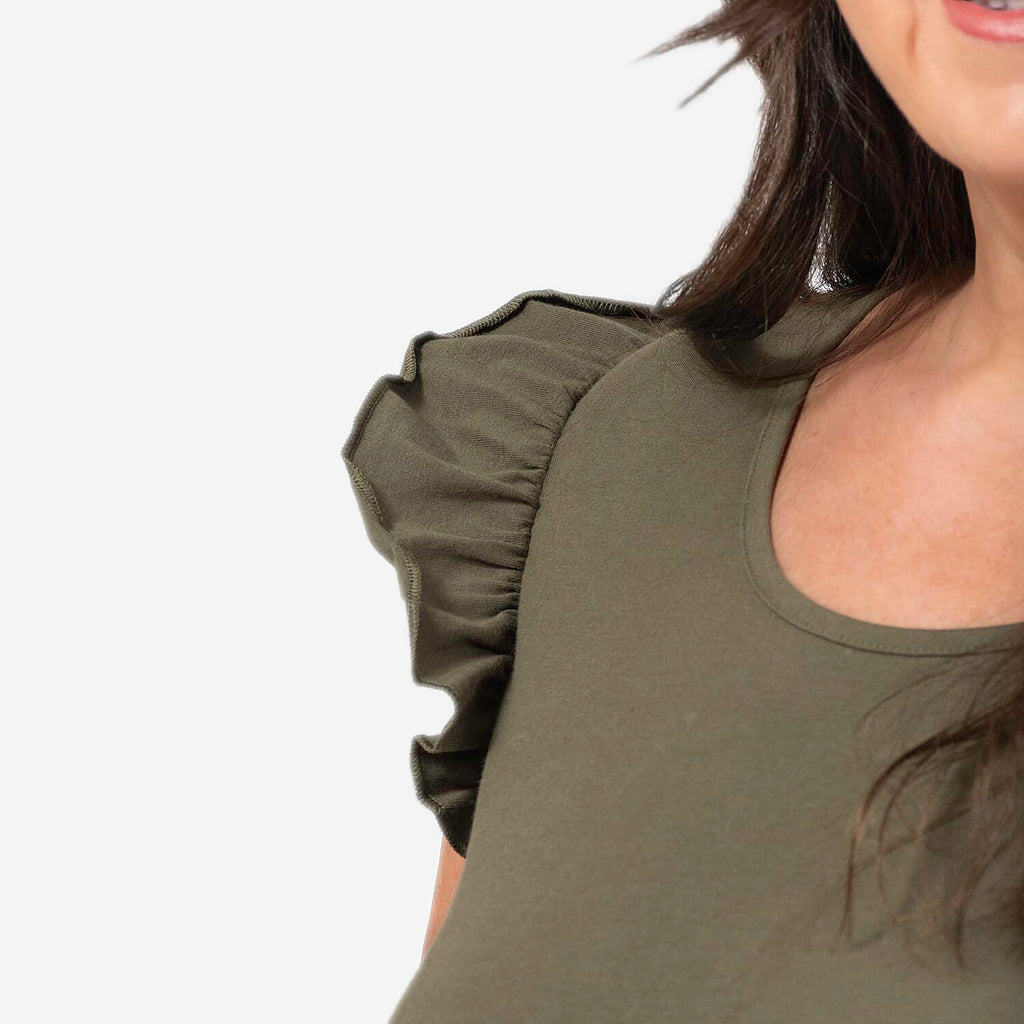 Maison Frill Sleeve Vest (Size XL, 20-22) - Khaki