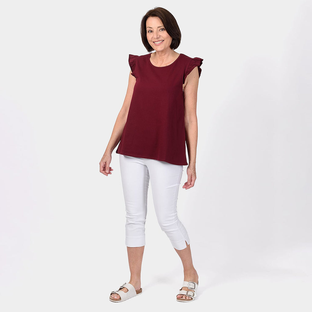 Maison Frill Sleeve Vest (95 % Cotton, 5% Elastane) - Ox Blood (Size L)