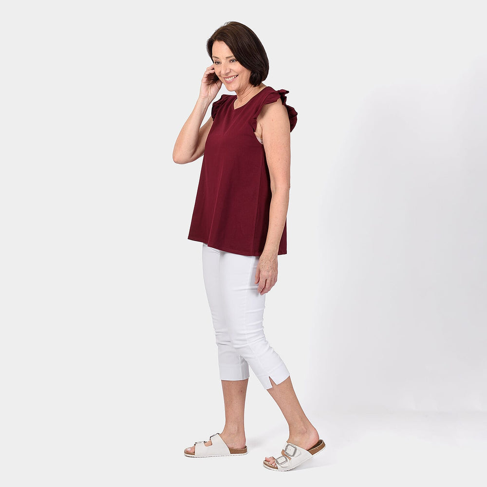 Maison Frill Sleeve Vest (95 % Cotton, 5% Elastane) - Ox Blood (Size L)