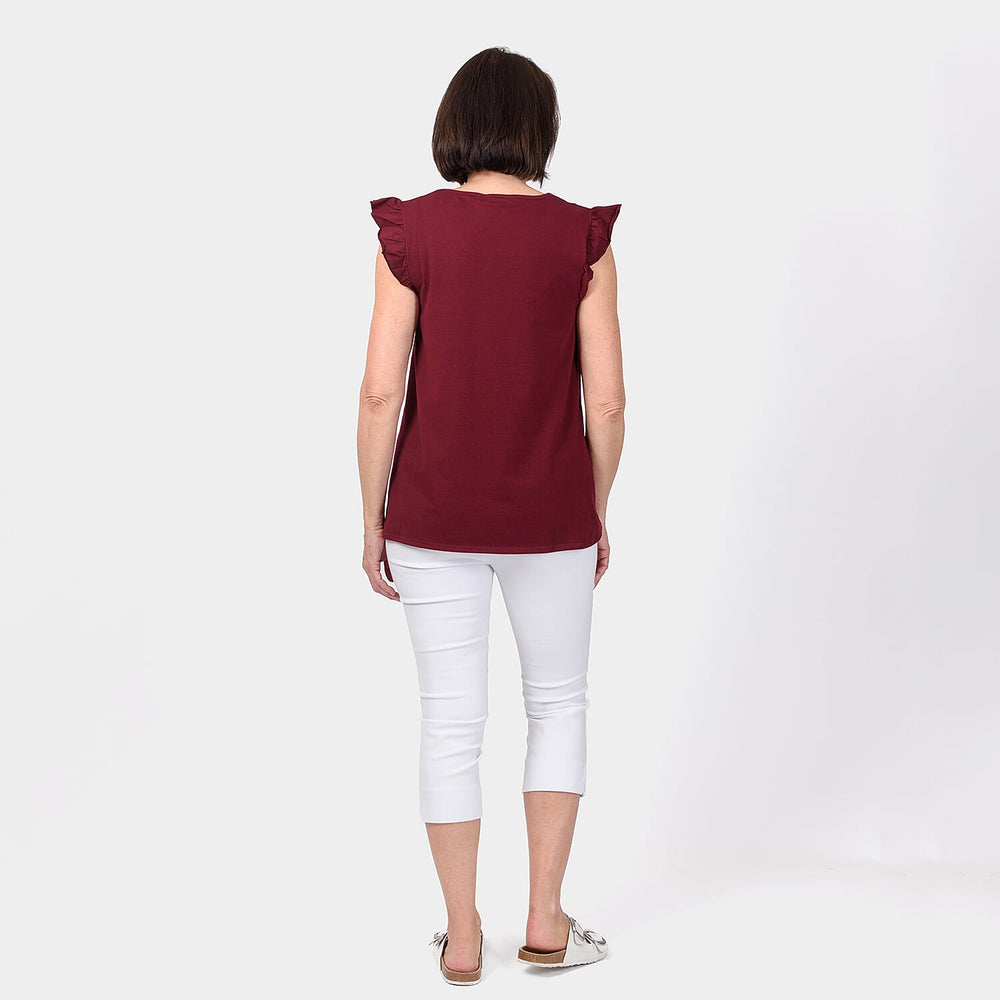 Maison Frill Sleeve Vest (95 % Cotton, 5% Elastane) - Ox Blood (Size M)
