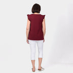 Maison Frill Sleeve Vest (95 % Cotton, 5% Elastane) - Ox Blood (Size M)