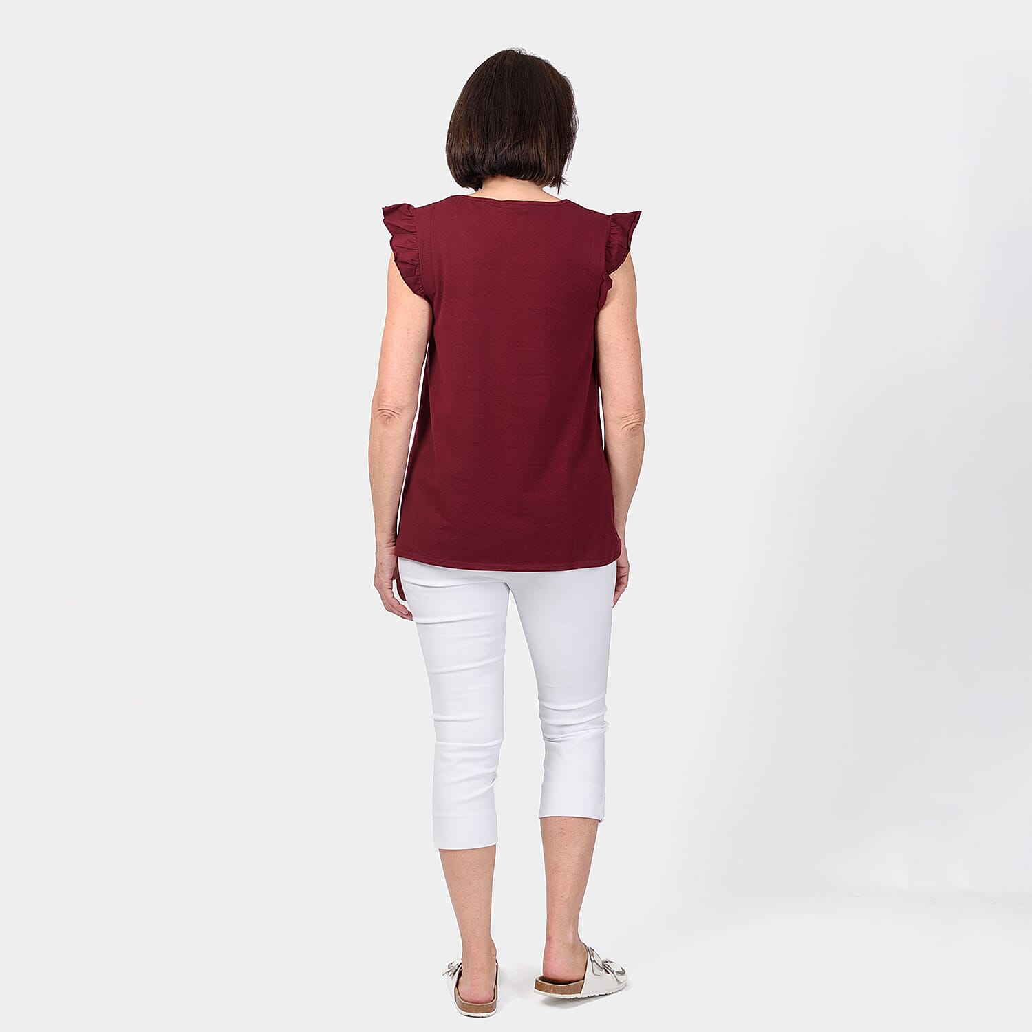 Maison Frill Sleeve Vest (95 % Cotton, 5% Elastane) - Ox Blood (Size M)
