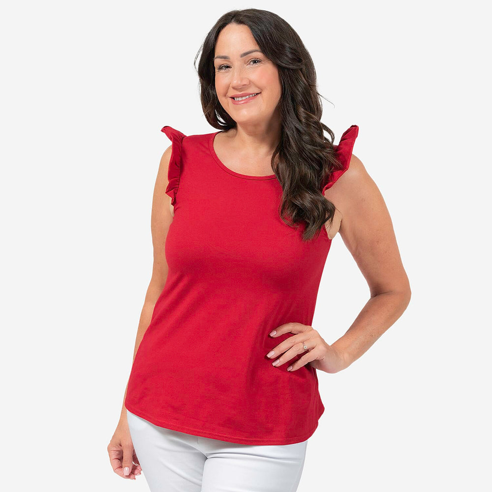 Maison Solid Pattern Frill Sleeve Vest (Size L,16-18) - Red