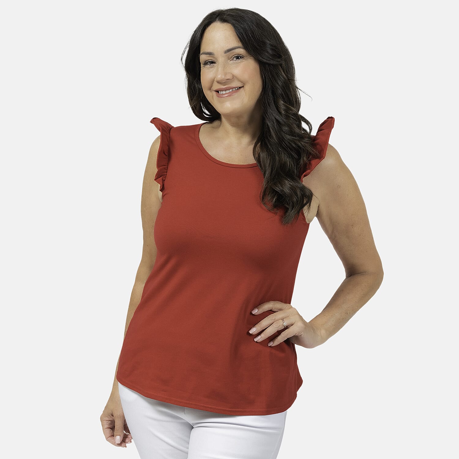 Maison Solid Pattern Frill Sleeve Vest (Size L,16-18) - Red
