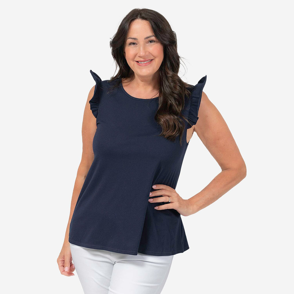Maison Frill Sleeve Vest (Size M,12-14) - Navy