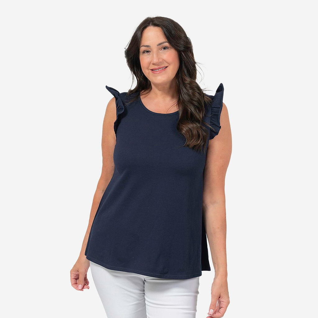 Maison Frill Sleeve Vest (Size M,12-14) - Navy