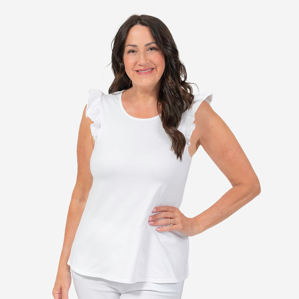 Maison Solid Pattern Frill Sleeve Vest (Size S,8-10) - White