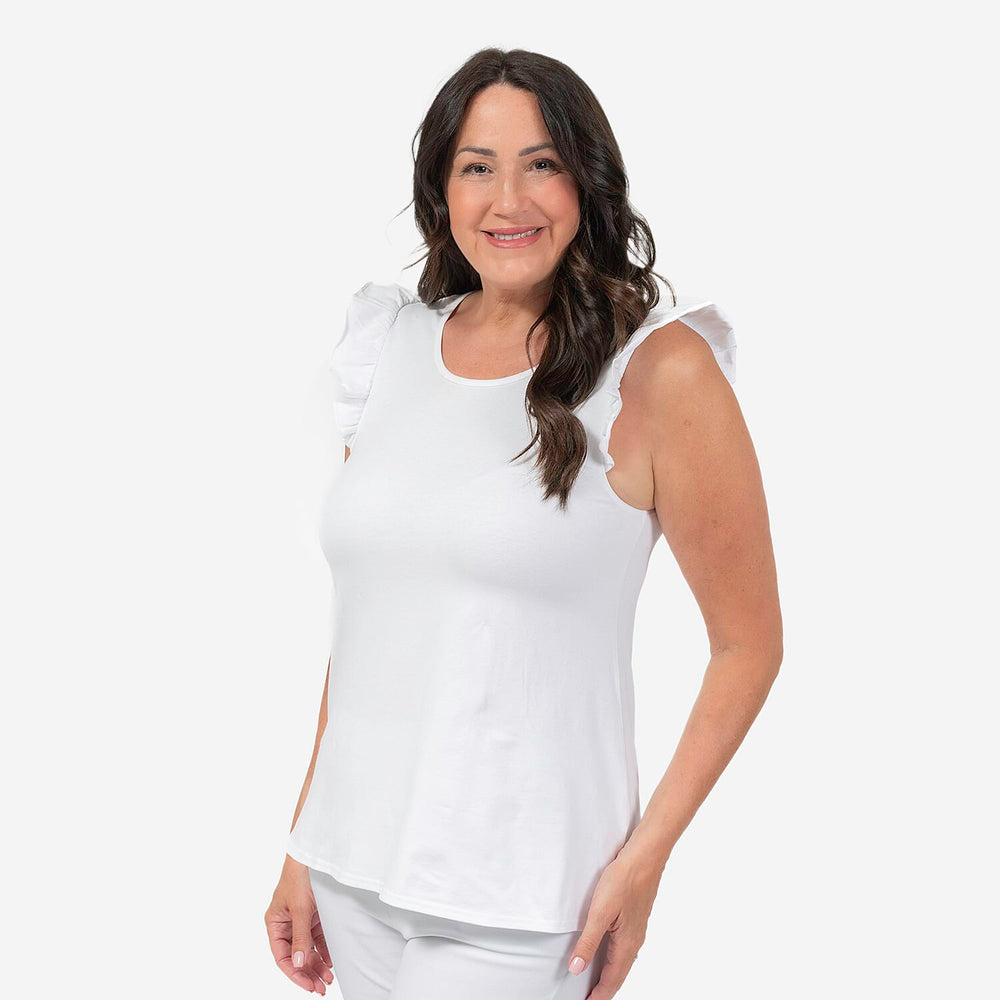 Maison Solid Pattern Frill Sleeve Vest (Size S,8-10) - White
