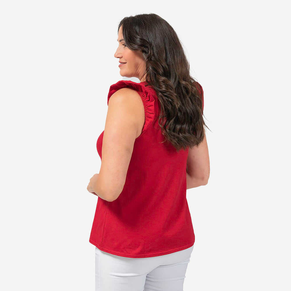 Maison Solid Pattern Frill Sleeve Vest (Size XL,20-22) - Red