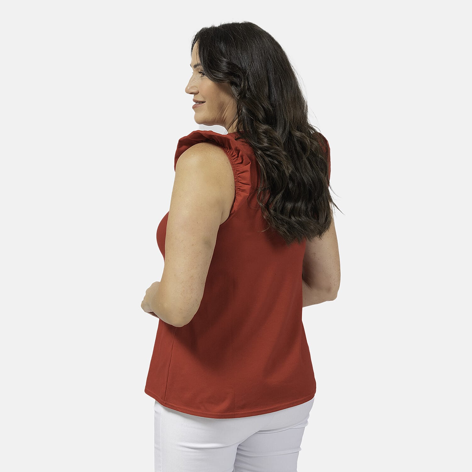 Maison Solid Pattern Frill Sleeve Vest (Size XL,20-22) - Red