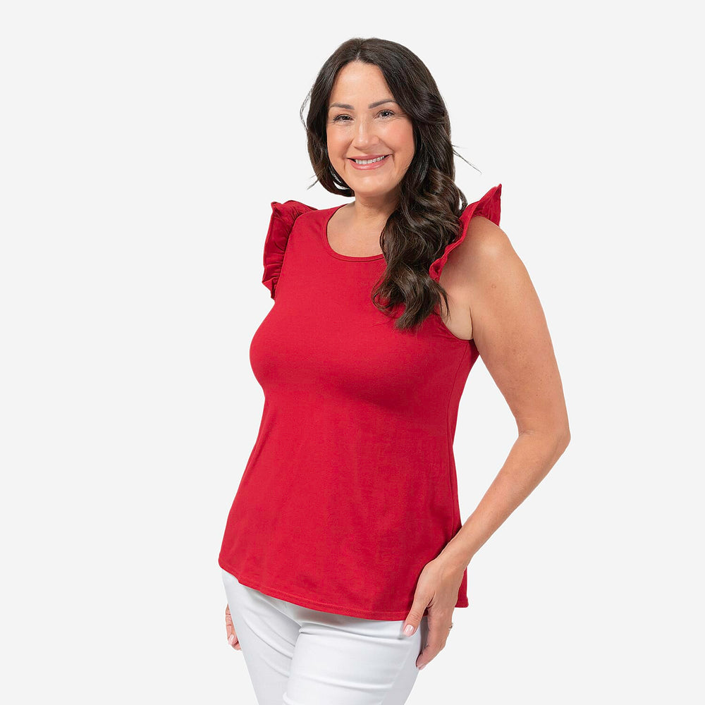 Maison Solid Pattern Frill Sleeve Vest (Size XL,20-22) - Red